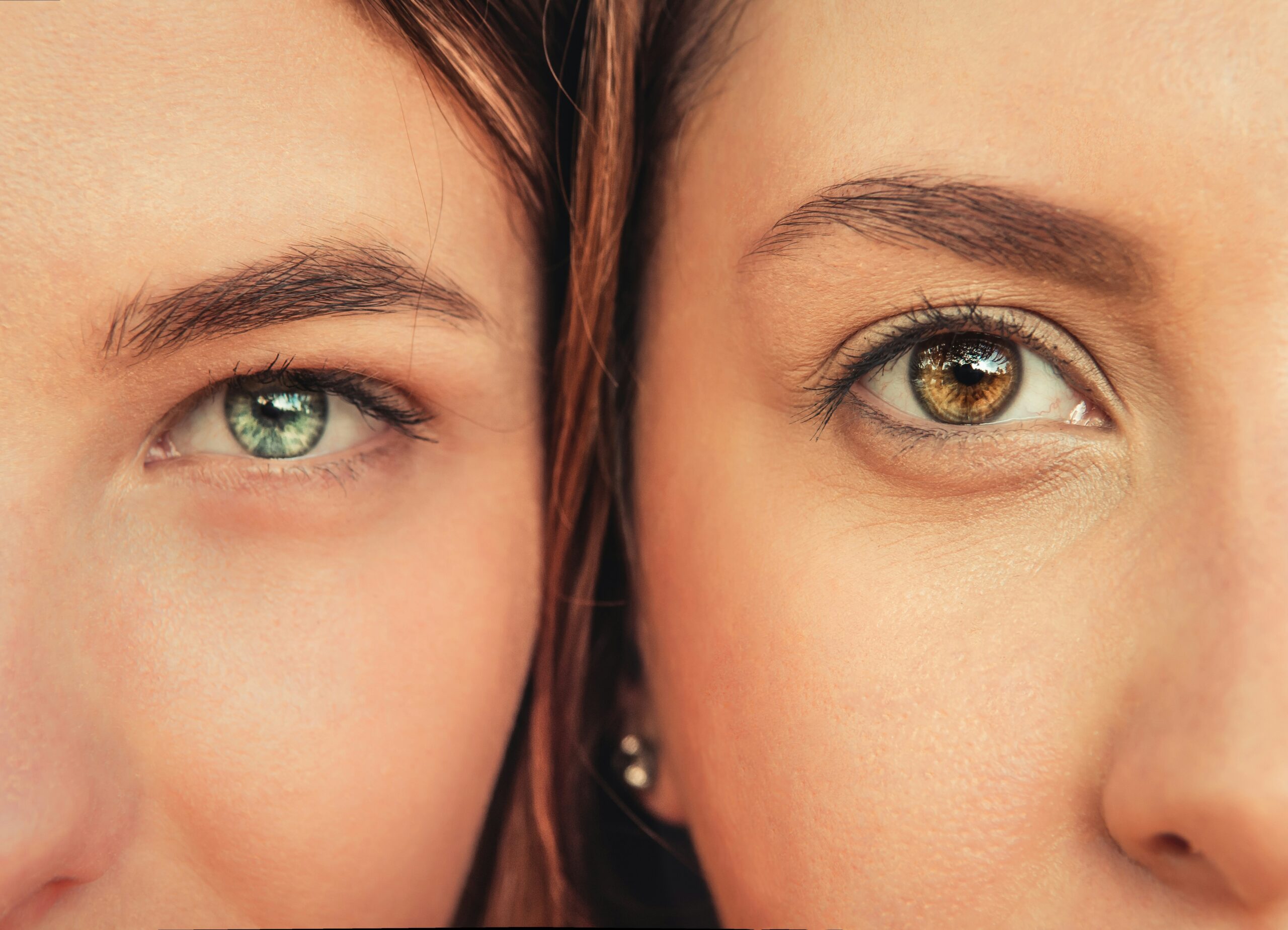 Two photos showing different eye makeup styles achieved using the same palette.