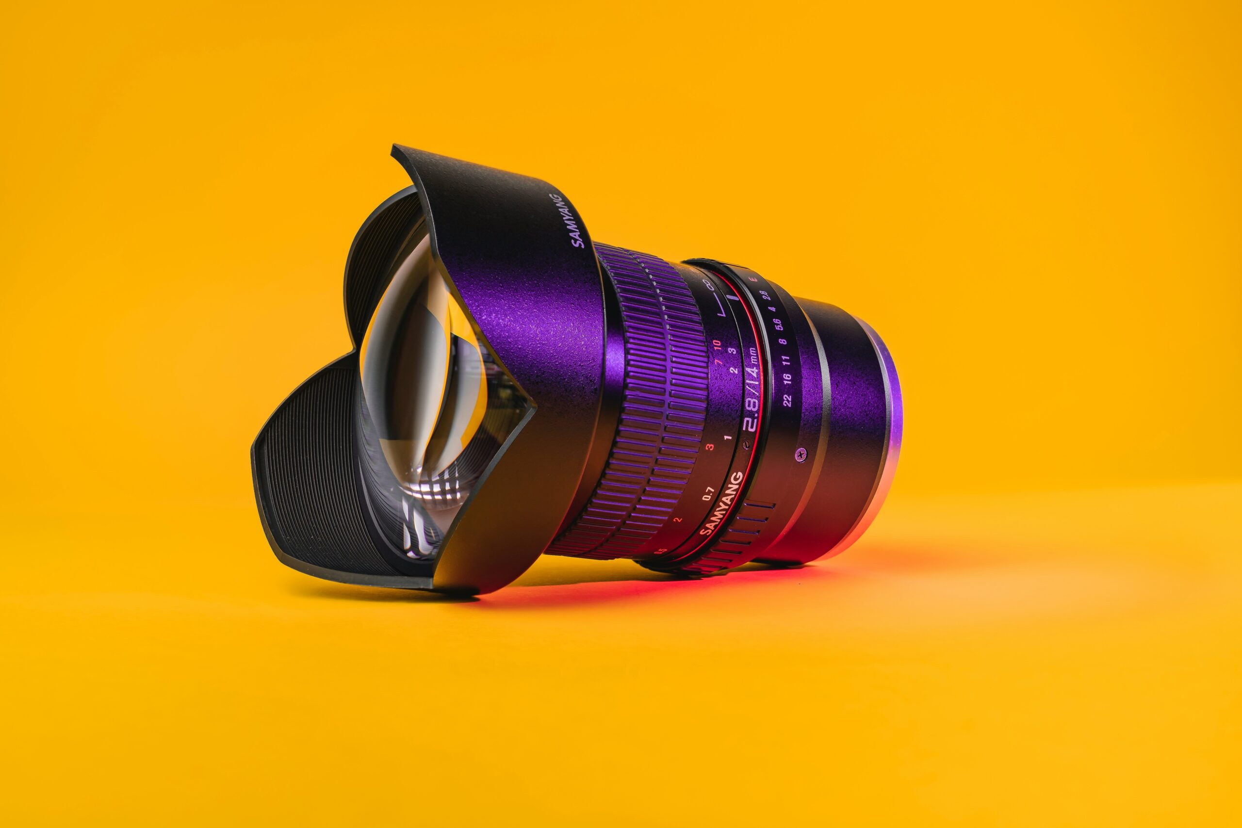 Close-up image showing vibrant purple eyeshadow blended perfectly on model's eyes.