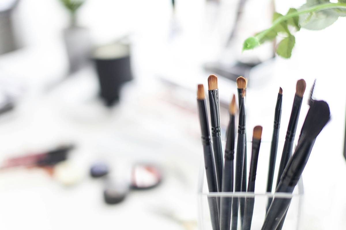 Set of professional blending brushes used for makeup application