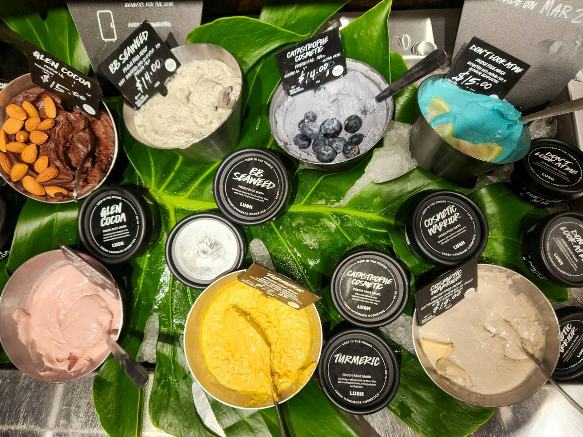 Close-up of hypoallergenic makeup products labeled 'fragrance-free'